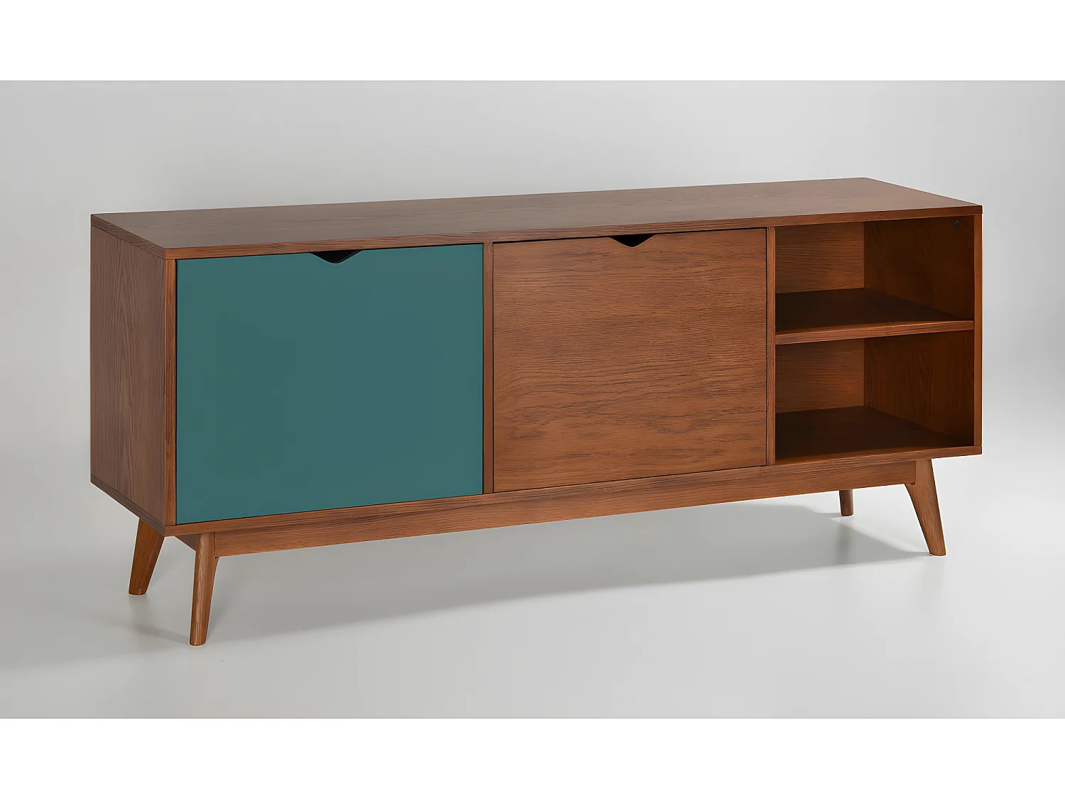 Ström - Meuble TV design 2 portes teinté noyer - Couleur - Porte vert eucalyptus