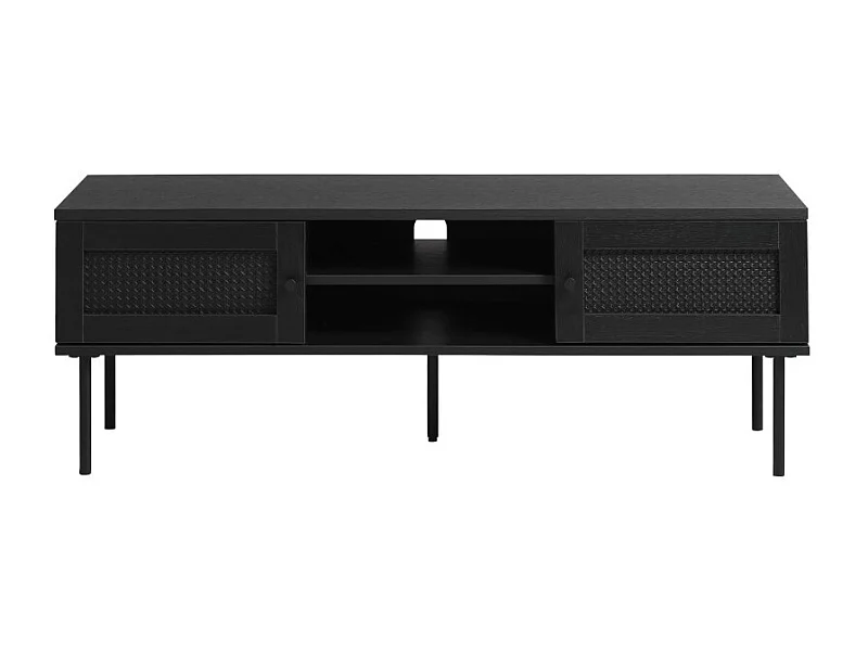 Rinto - Meuble tv 2 portes, 2 niches en bois et métal L120cm - Noir