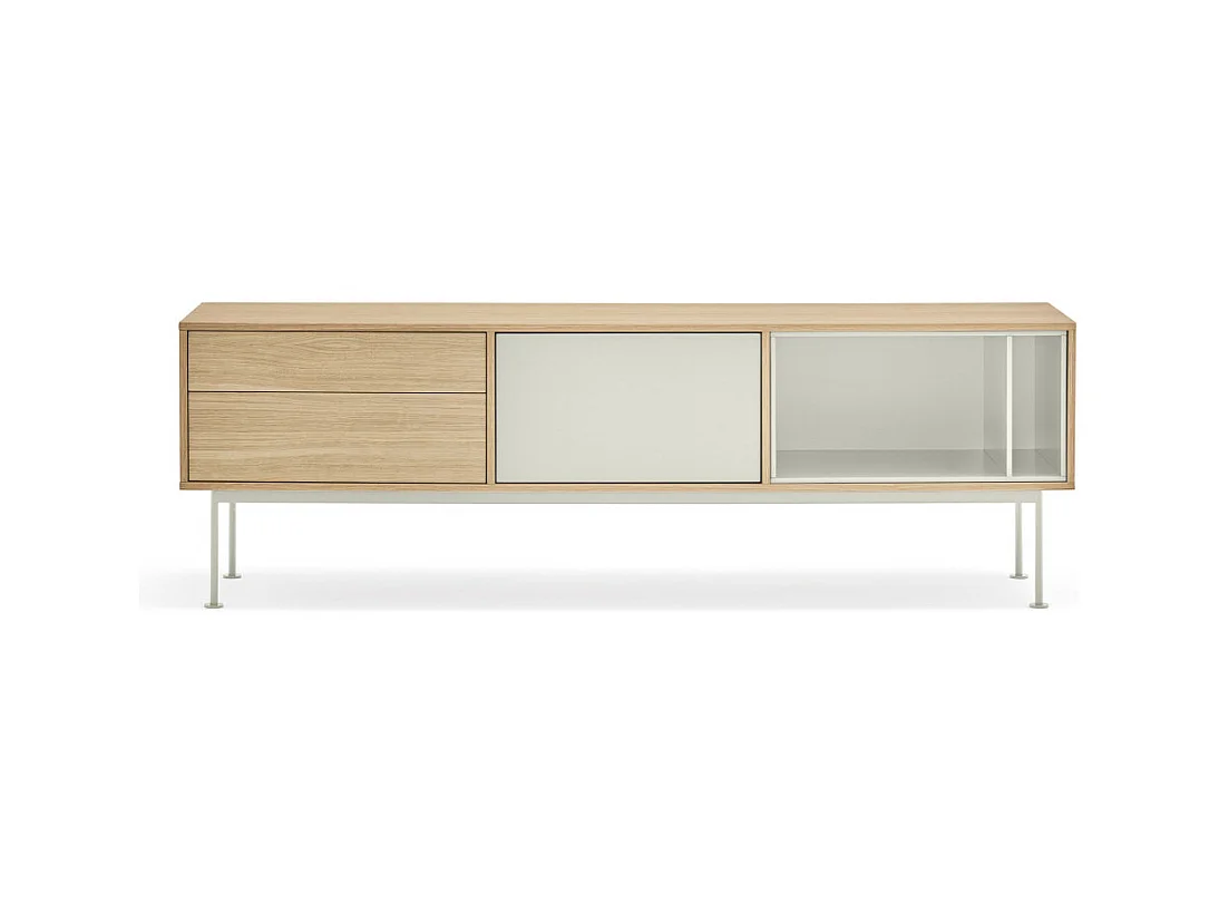 Yoko - Meuble tv 1 porte 2 tiroirs en bois L180cm : Couleur - Blanc