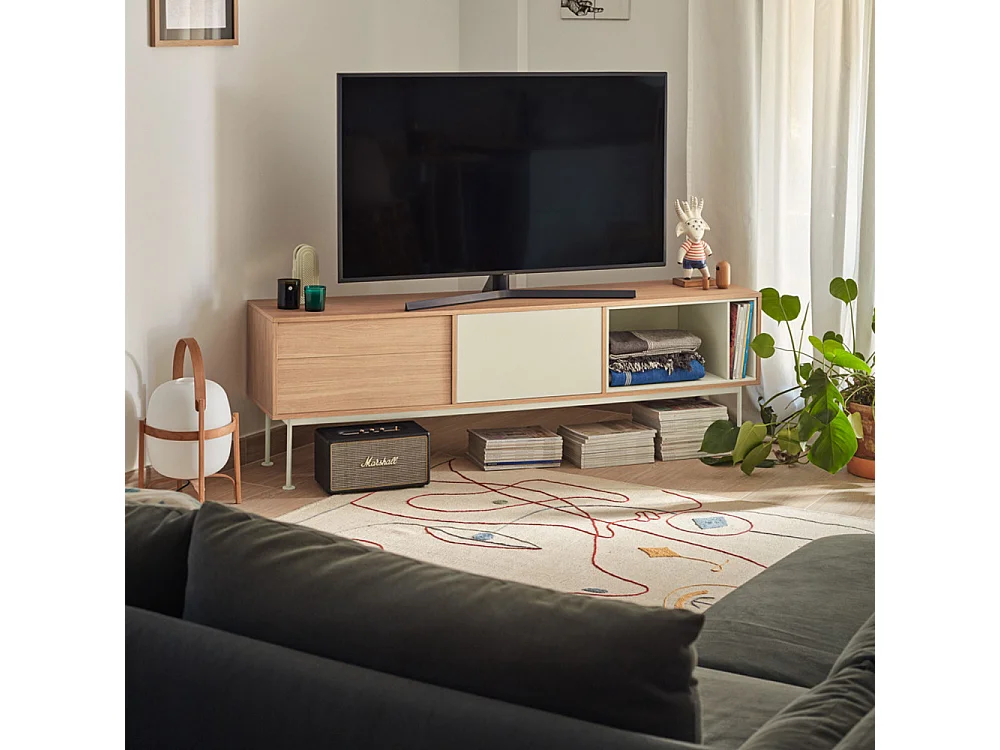 Yoko - Meuble tv 1 porte 2 tiroirs en bois L180cm : Couleur - Blanc
