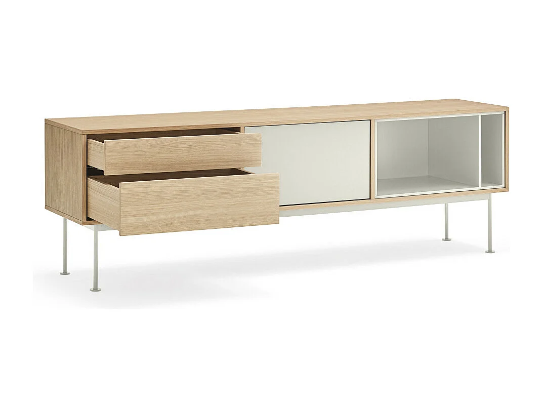 Yoko - Meuble tv 1 porte 2 tiroirs en bois L180cm : Couleur - Blanc