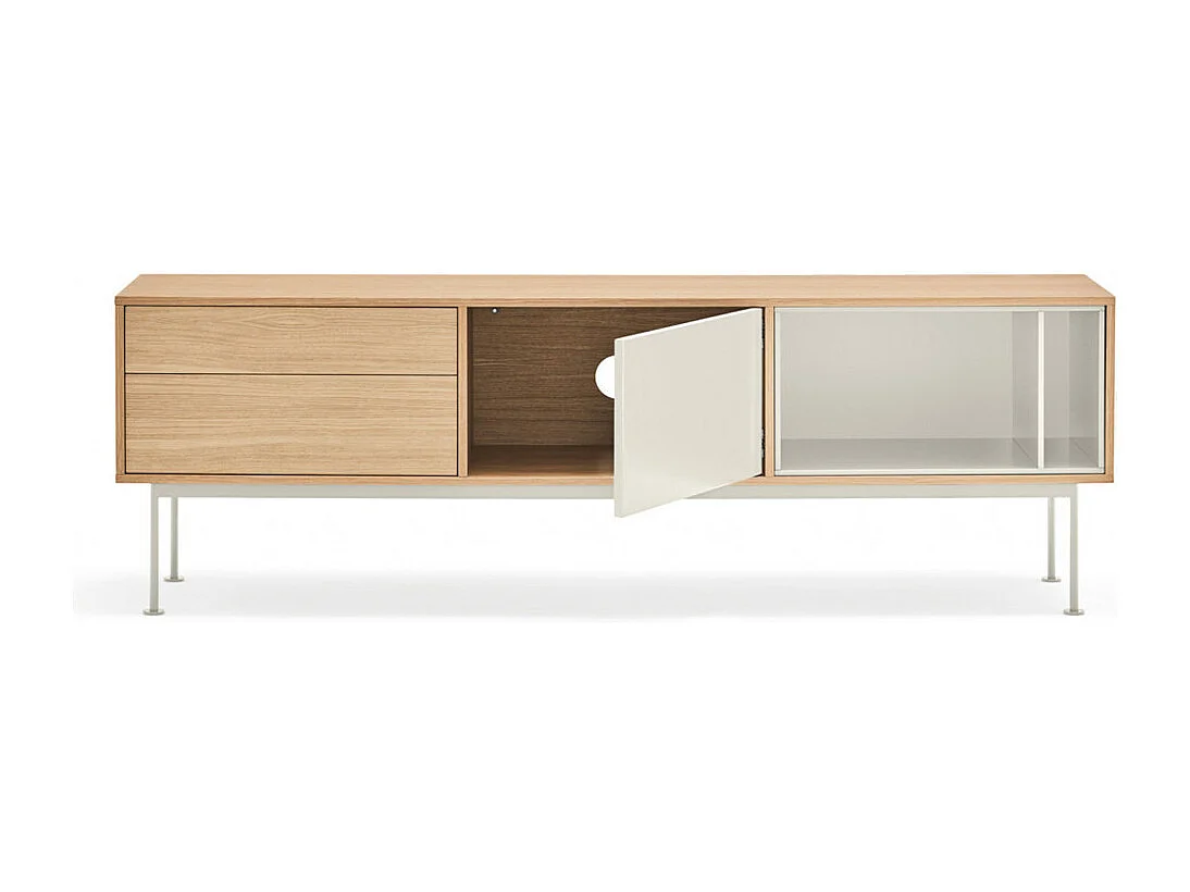 Yoko - Meuble tv 1 porte 2 tiroirs en bois L180cm : Couleur - Blanc