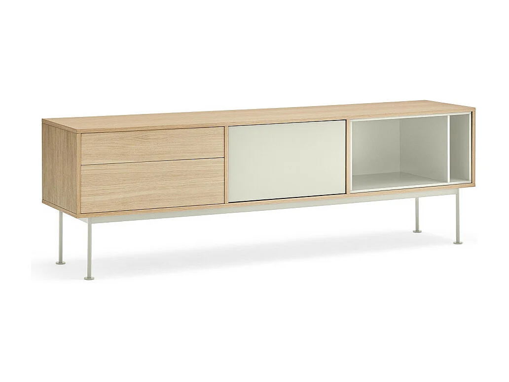 Yoko - Meuble tv 1 porte 2 tiroirs en bois L180cm : Couleur - Blanc