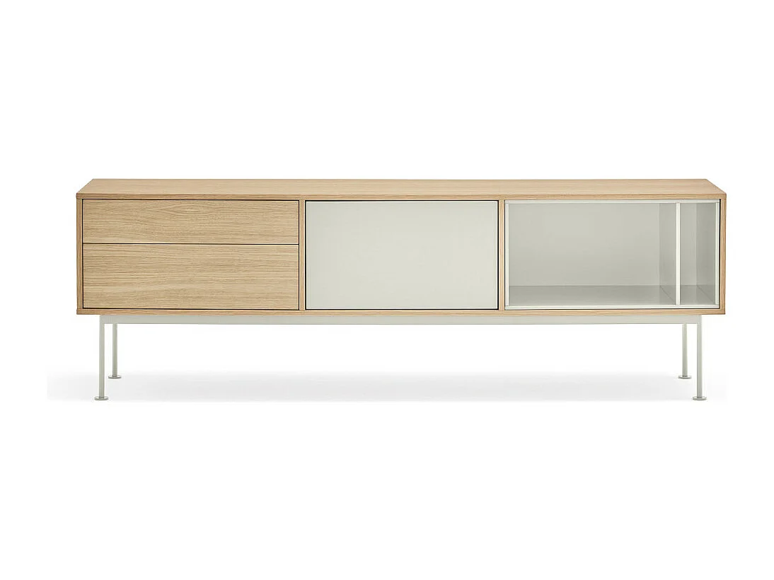 Yoko - Meuble tv 1 porte 2 tiroirs en bois L180cm : Couleur - Blanc