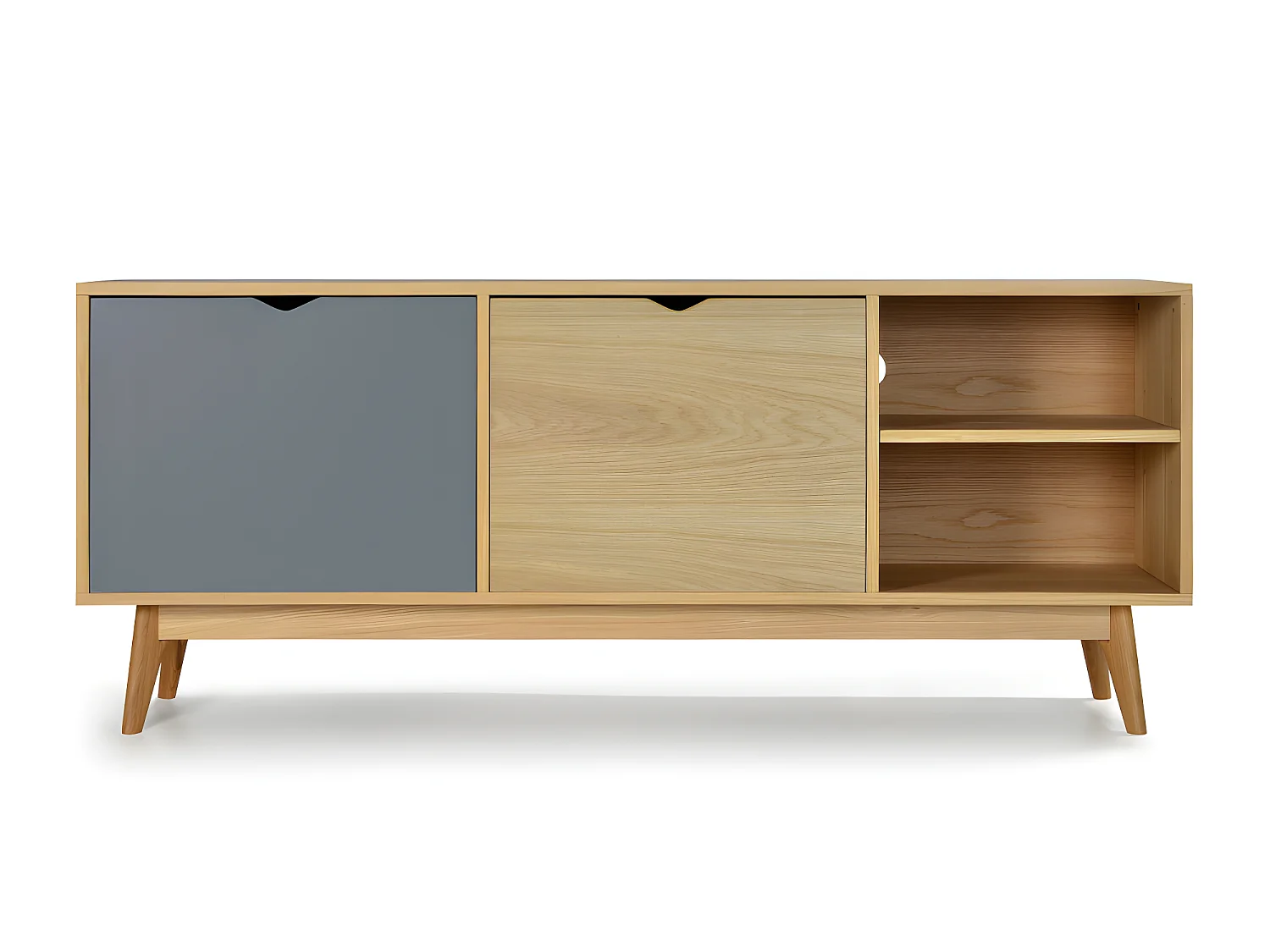 Ström - Meuble TV design 2 portes chêne - Couleur - Porte gris souris