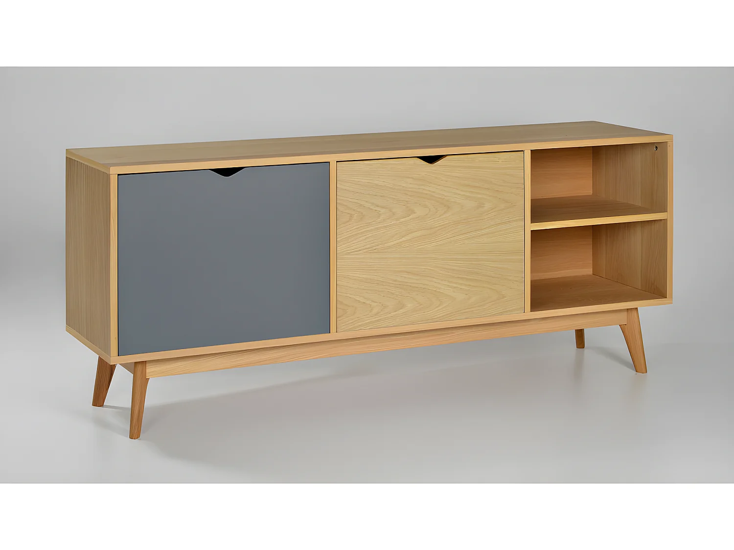 Ström - Meuble TV design 2 portes chêne - Couleur - Porte gris souris