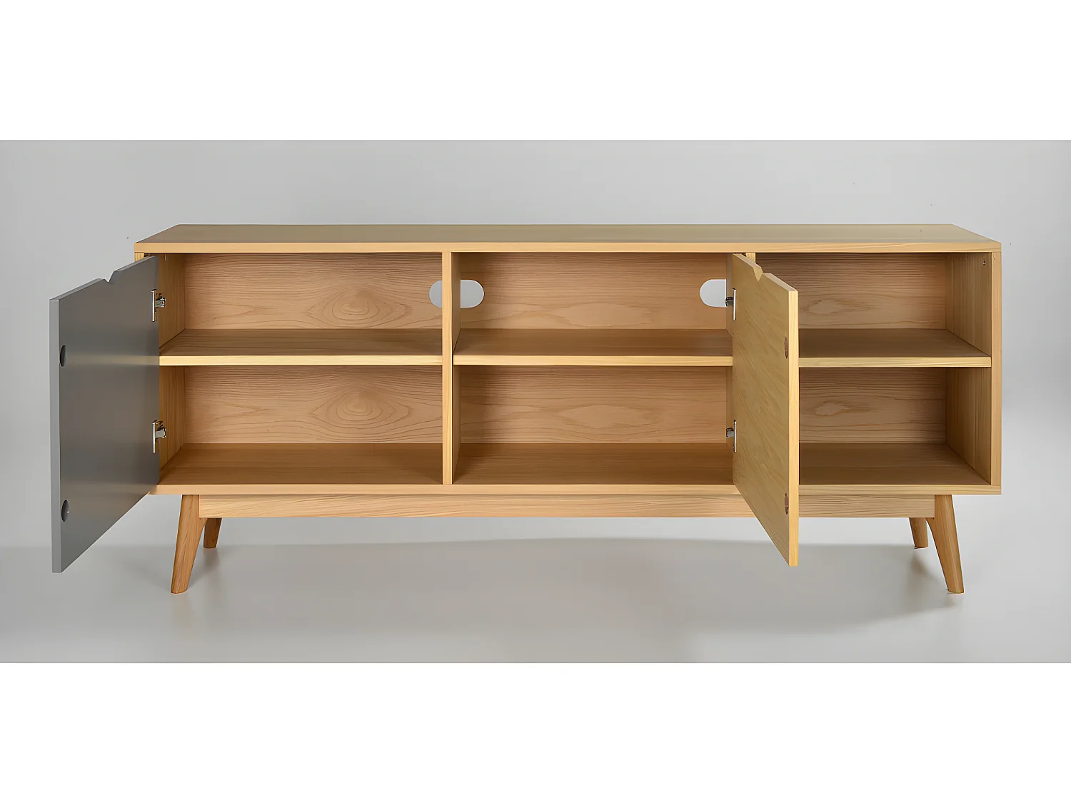 Ström - Meuble TV design 2 portes chêne - Couleur - Porte gris souris