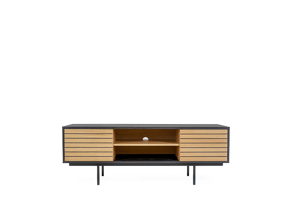 Stripe - Meuble TV design en bois et métal - Noir/Chêne