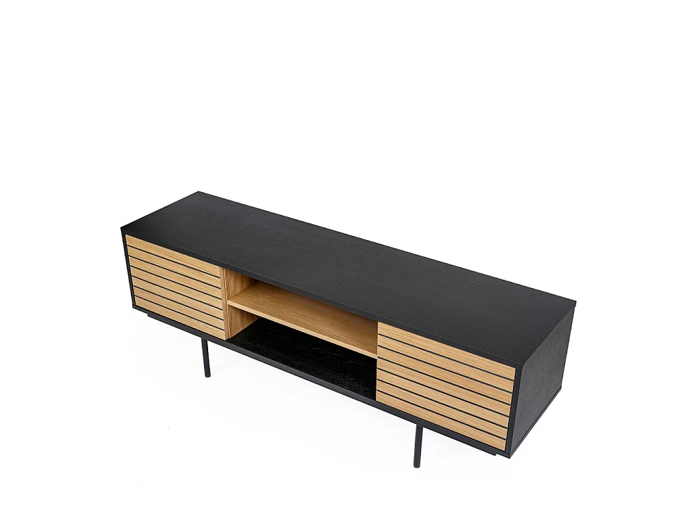 Stripe - Meuble TV design en bois et métal - Noir/Chêne