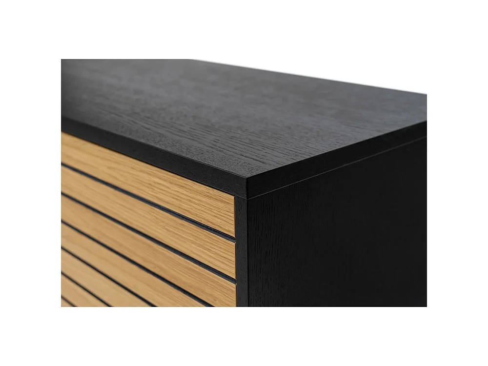 Stripe - Meuble TV design en bois et métal - Noir/Chêne