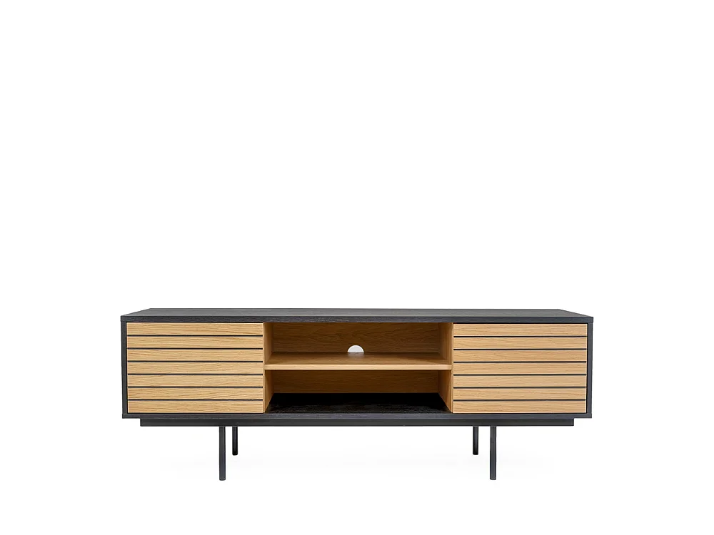 Stripe - Meuble TV design en bois et métal - Noir/Chêne