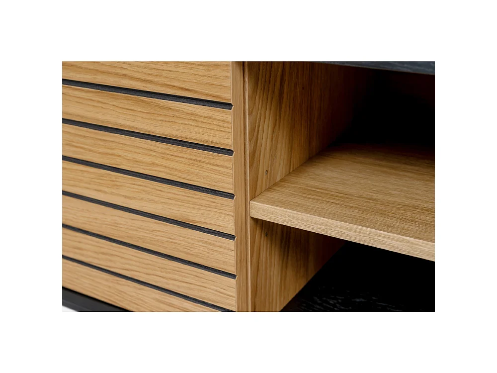 Stripe - Meuble TV design en bois et métal - Noir/Chêne
