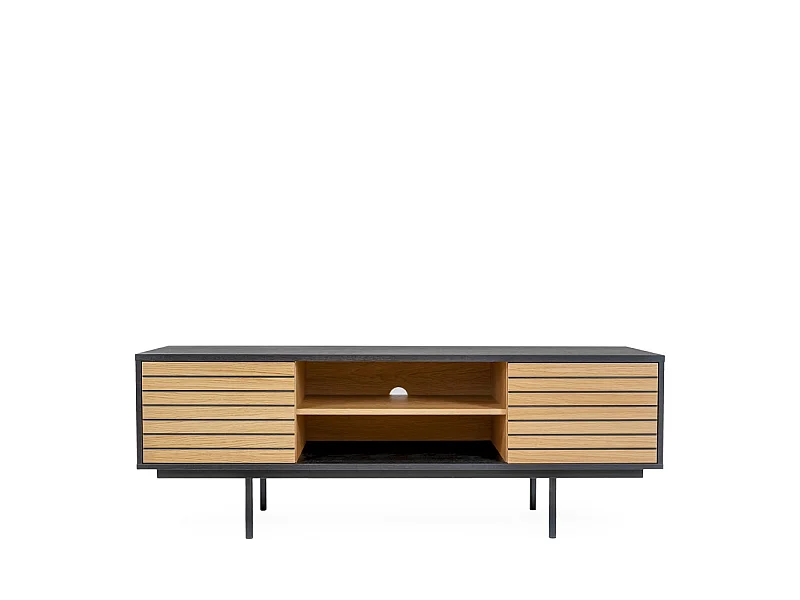 Stripe - Meuble TV design en bois et métal - Noir/Chêne