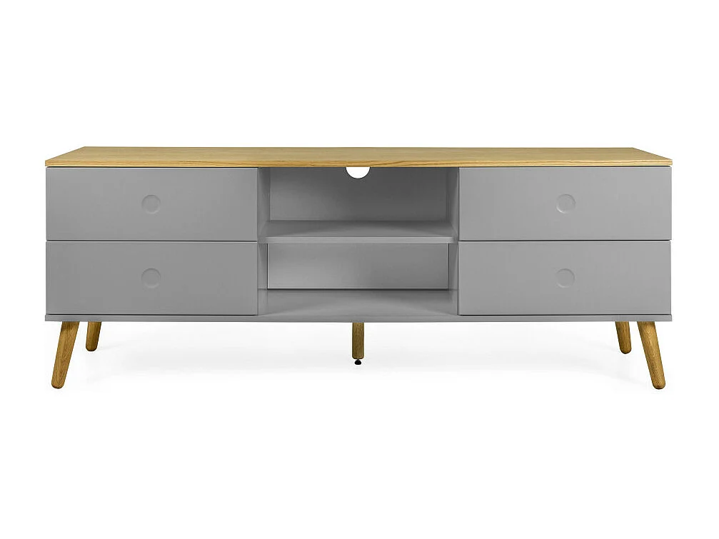 Dot - Meuble TV en bois 4 tiroirs L162cm : Couleur - Gris clair