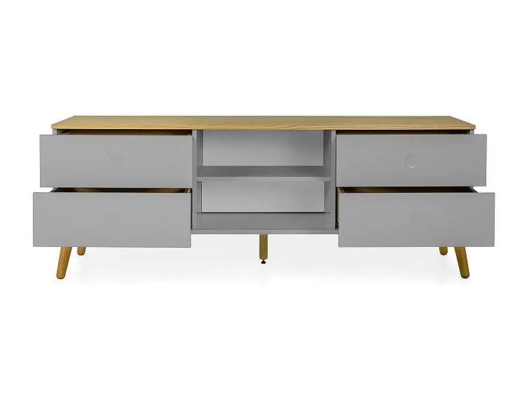 Dot - Meuble TV en bois 4 tiroirs L162cm : Couleur - Gris clair