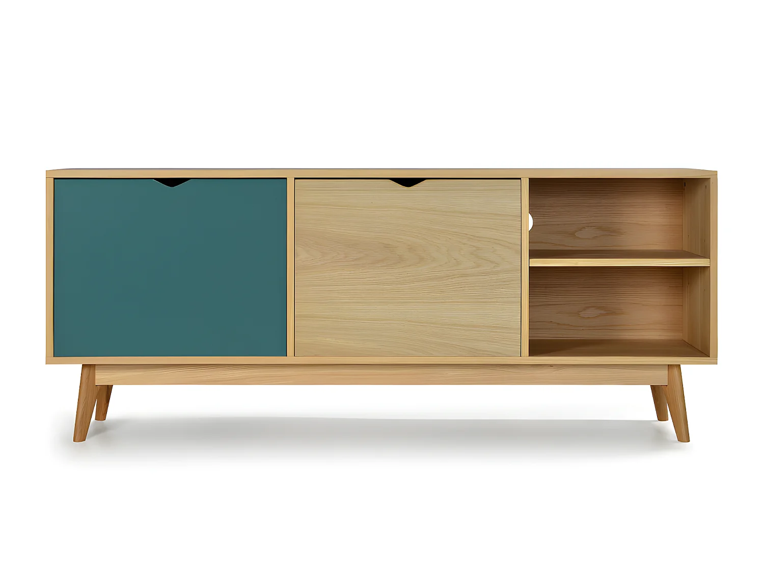 Ström - Meuble TV design 2 portes chêne - Couleur - Porte vert eucalyptus