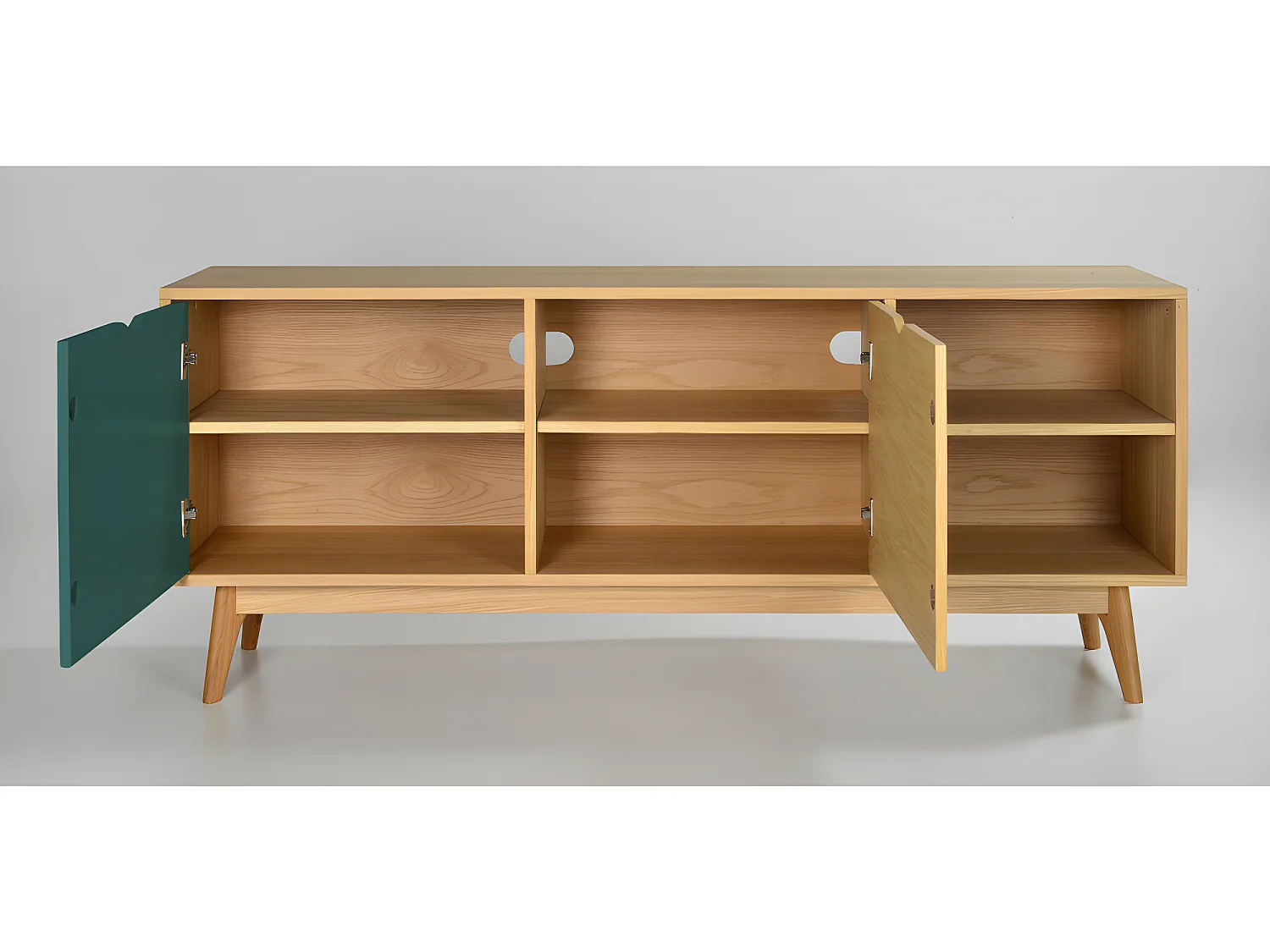 Ström - Meuble TV design 2 portes chêne - Couleur - Porte vert eucalyptus
