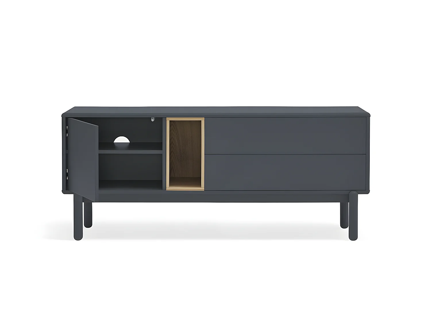 Corvo - Meuble tv 1 porte 1 niche et tiroir en bois L140cm - Gris anthracite
