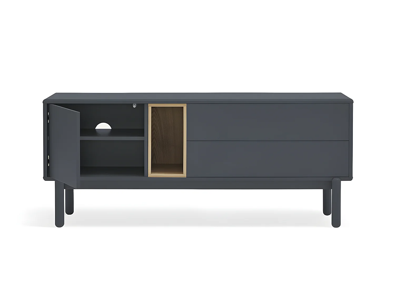 Corvo - Meuble tv 1 porte 1 niche et tiroir en bois L140cm - Gris anthracite