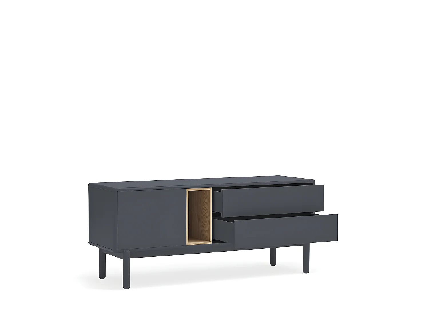 Corvo - Meuble tv 1 porte 1 niche et tiroir en bois L140cm - Gris anthracite