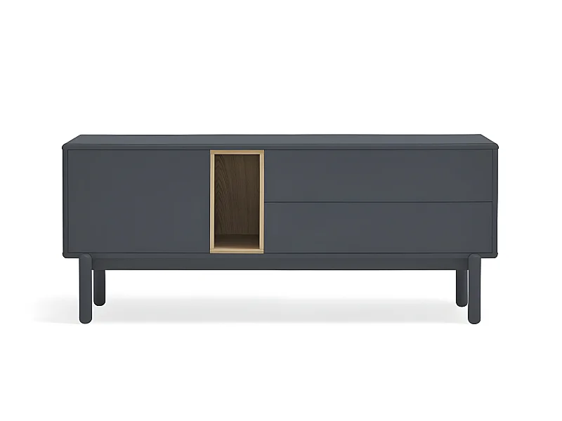 Corvo - Meuble tv 1 porte 1 niche et tiroir en bois L140cm - Gris anthracite