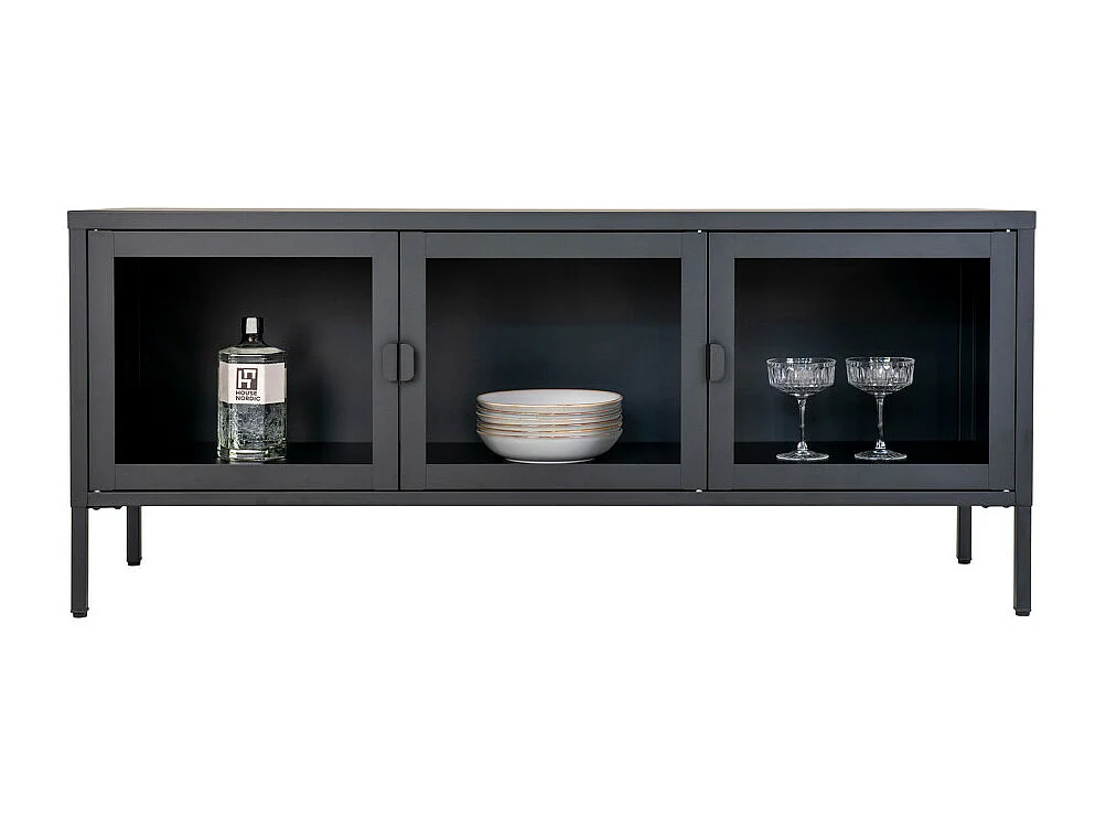 Brisbane - Meuble TV en verre et métal L130cm - Noir