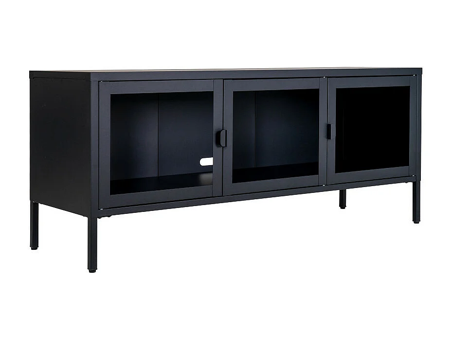 Brisbane - Meuble TV en verre et métal L130cm - Noir