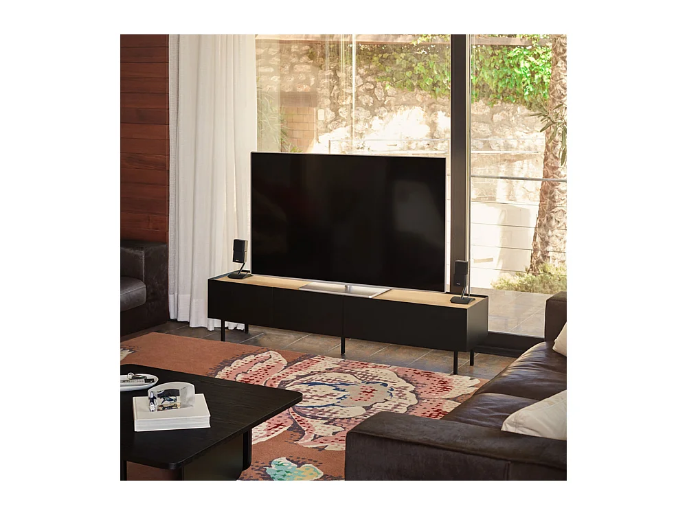 Arista - Meuble TV en bois 1 porte 2 tiroirs L180cm - Noir