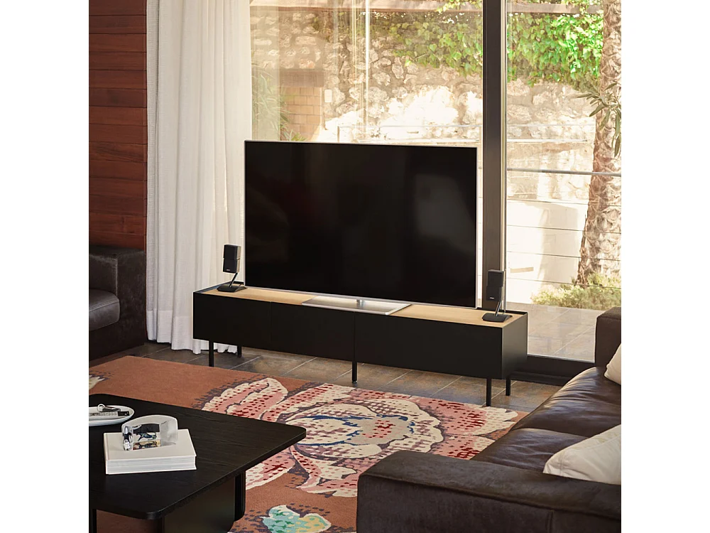 Meubel TV 2 planken met zwarte vouwdeuren 180x40 cm