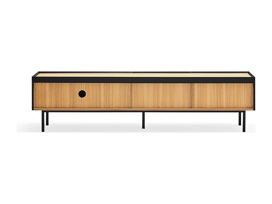 Meubel TV 2 planken met zwarte vouwdeuren 180x40 cm