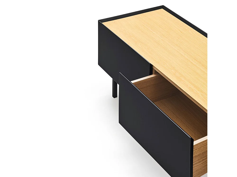 Meubel TV 2 planken met zwarte vouwdeuren 180x40 cm