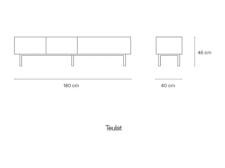 Meubel TV 2 planken met zwarte vouwdeuren 180x40 cm
