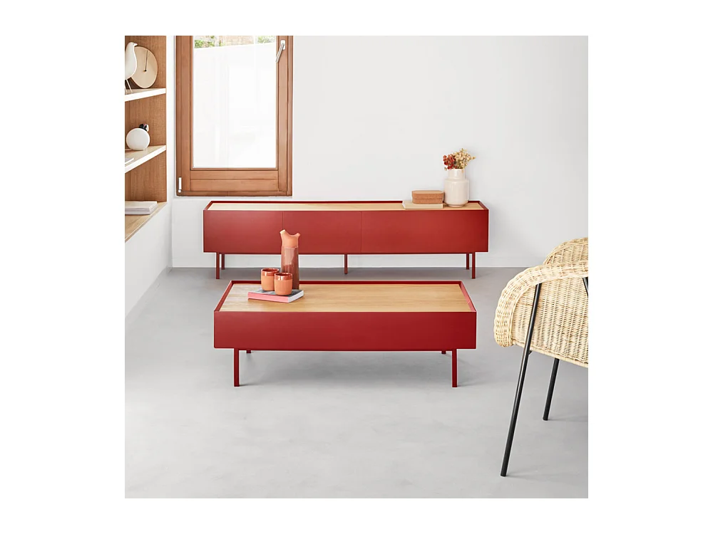 Arista - Meuble TV en bois 1 porte 2 tiroirs L180cm - Couleur - Rouge