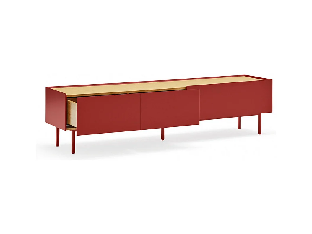 Arista - Meuble TV en bois 1 porte 2 tiroirs L180cm - Couleur - Rouge