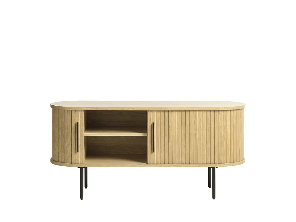 Alicia - Meuble tv 2 portes aux angles arrondis en bois et métal L120cm - Couleur - Bois clair