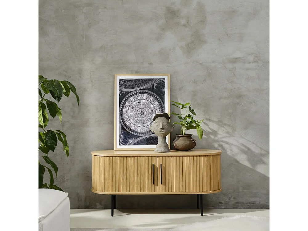 Alicia - Meuble tv 2 portes aux angles arrondis en bois et métal L120cm - Couleur - Bois clair