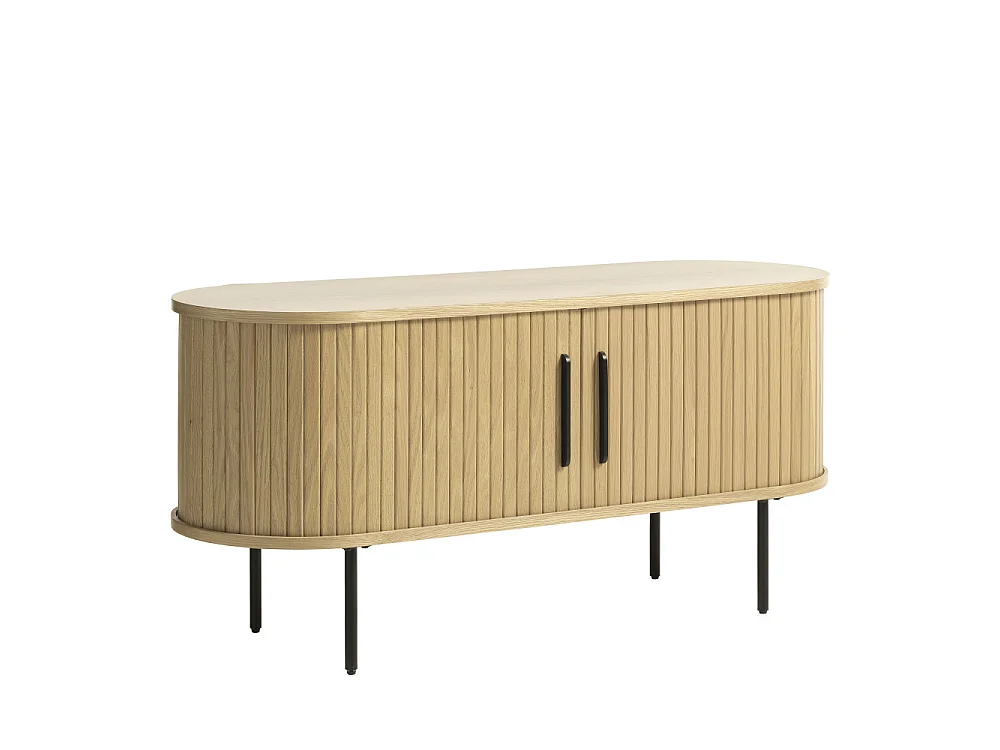 Alicia - Meuble tv 2 portes aux angles arrondis en bois et métal L120cm - Couleur - Bois clair