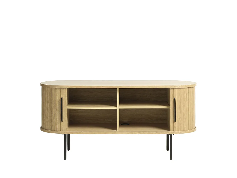 Alicia - Meuble tv 2 portes aux angles arrondis en bois et métal L120cm - Couleur - Bois clair