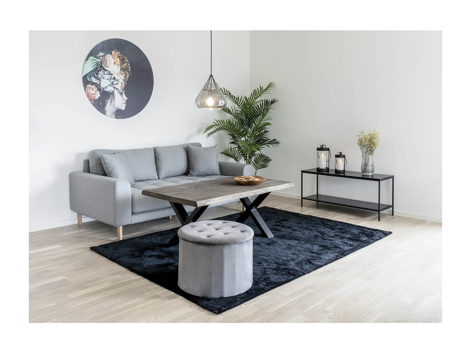 Vita Meuble TV avec 2 tablettes de rangement, noir.