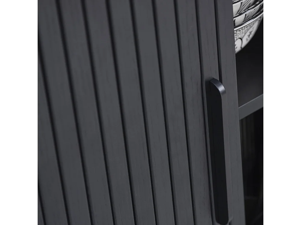 Alicia - Meuble tv 2 portes aux angles arrondis en bois et métal L120cm - Noir