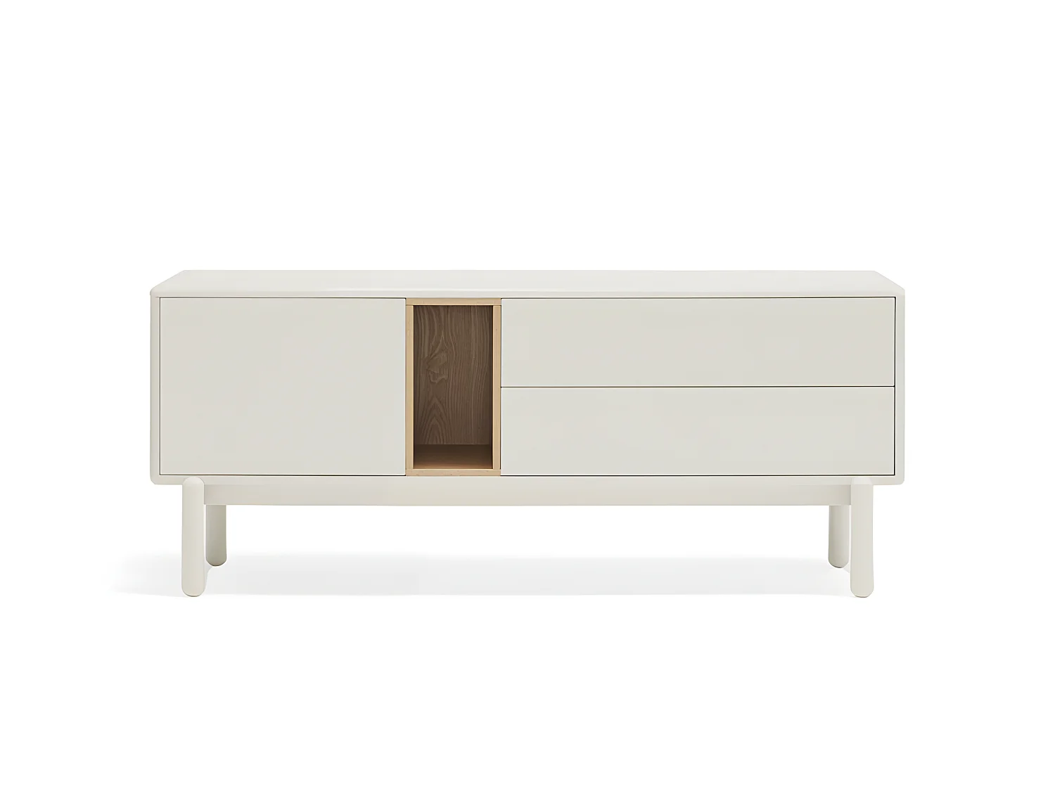 Corvo - Meuble tv 1 porte 1 niche et tiroir en bois L140cm - Gris clair