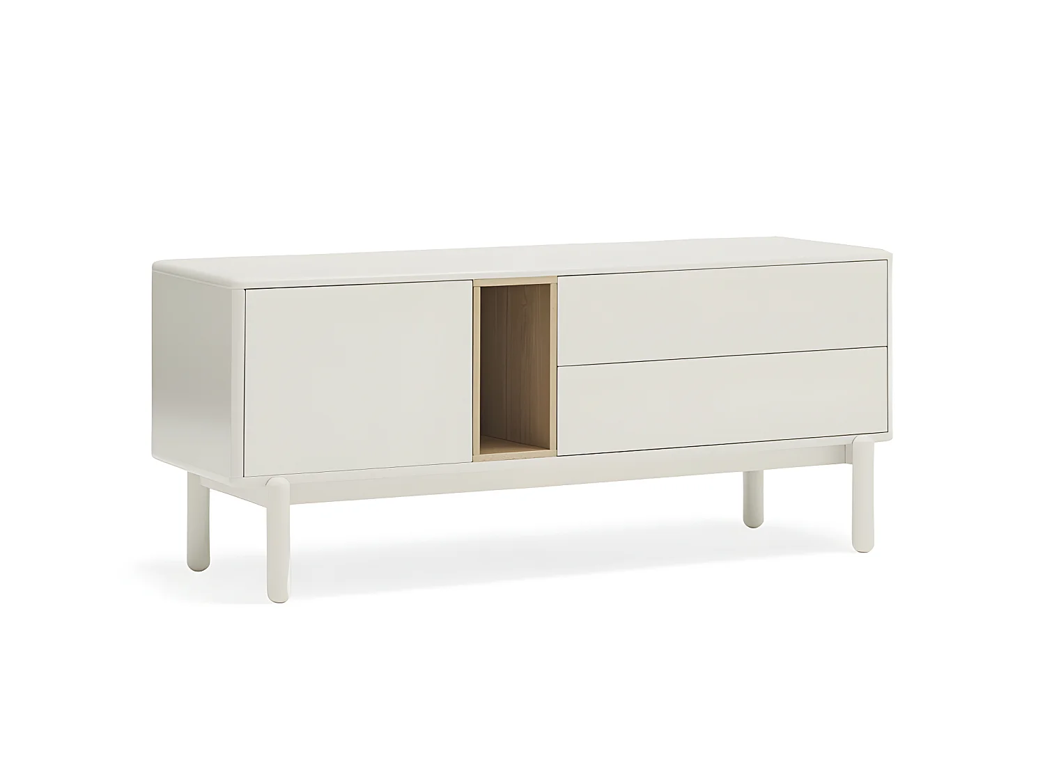 Corvo - Meuble tv 1 porte 1 niche et tiroir en bois L140cm - Gris clair