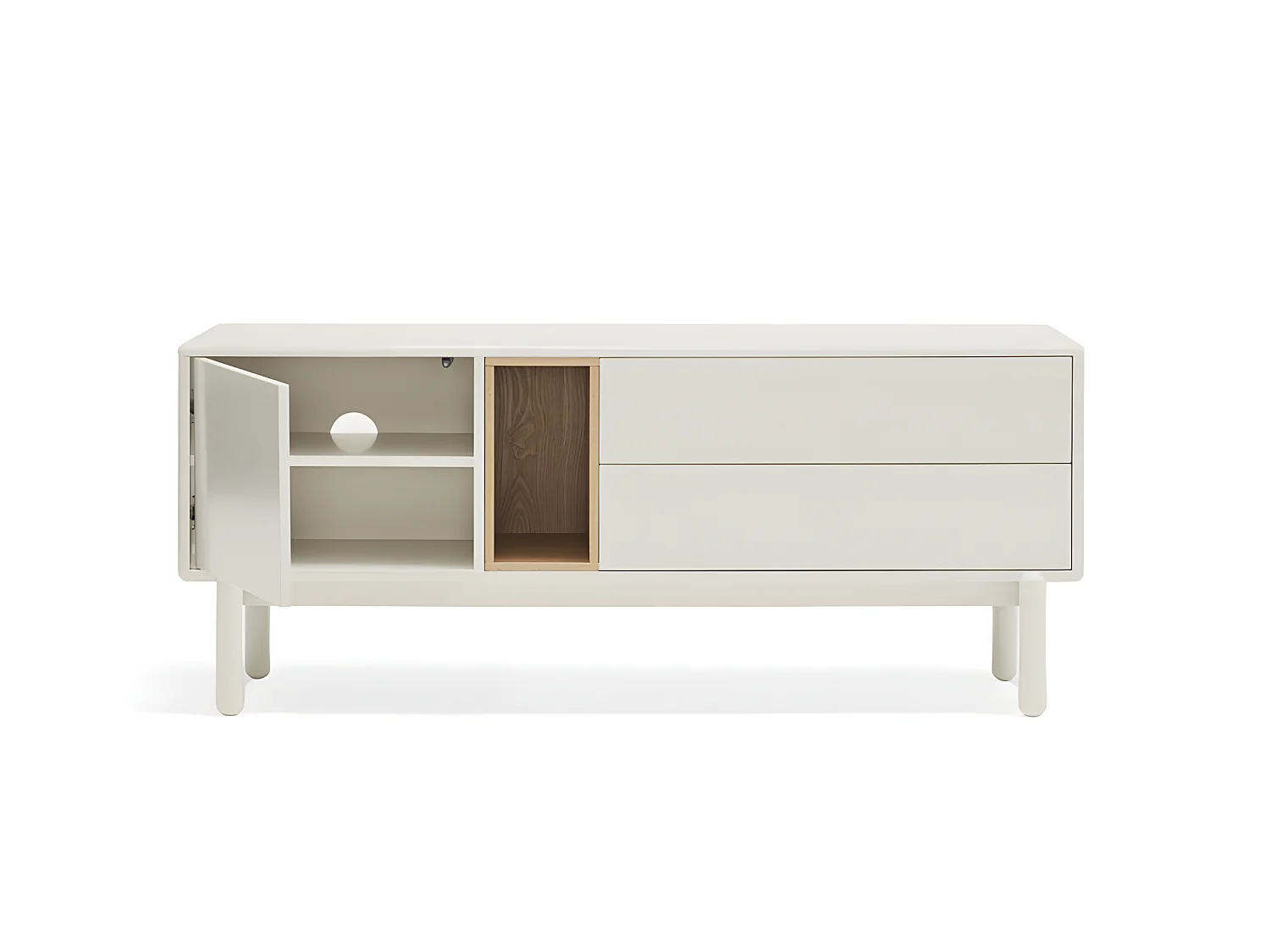 Corvo - Meuble tv 1 porte 1 niche et tiroir en bois L140cm - Gris clair