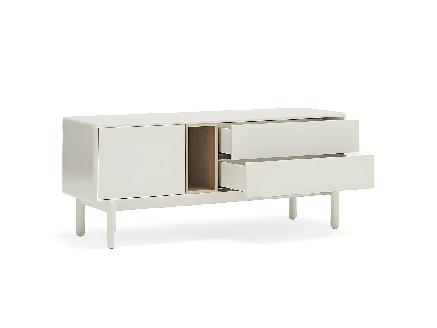 Corvo - Meuble tv 1 porte 1 niche et tiroir en bois L140cm - Gris clair