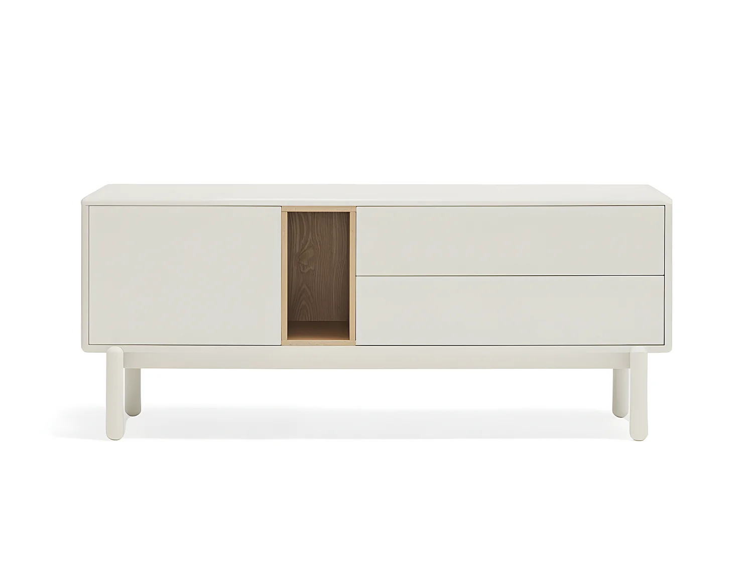 Corvo - Meuble tv 1 porte 1 niche et tiroir en bois L140cm - Gris clair