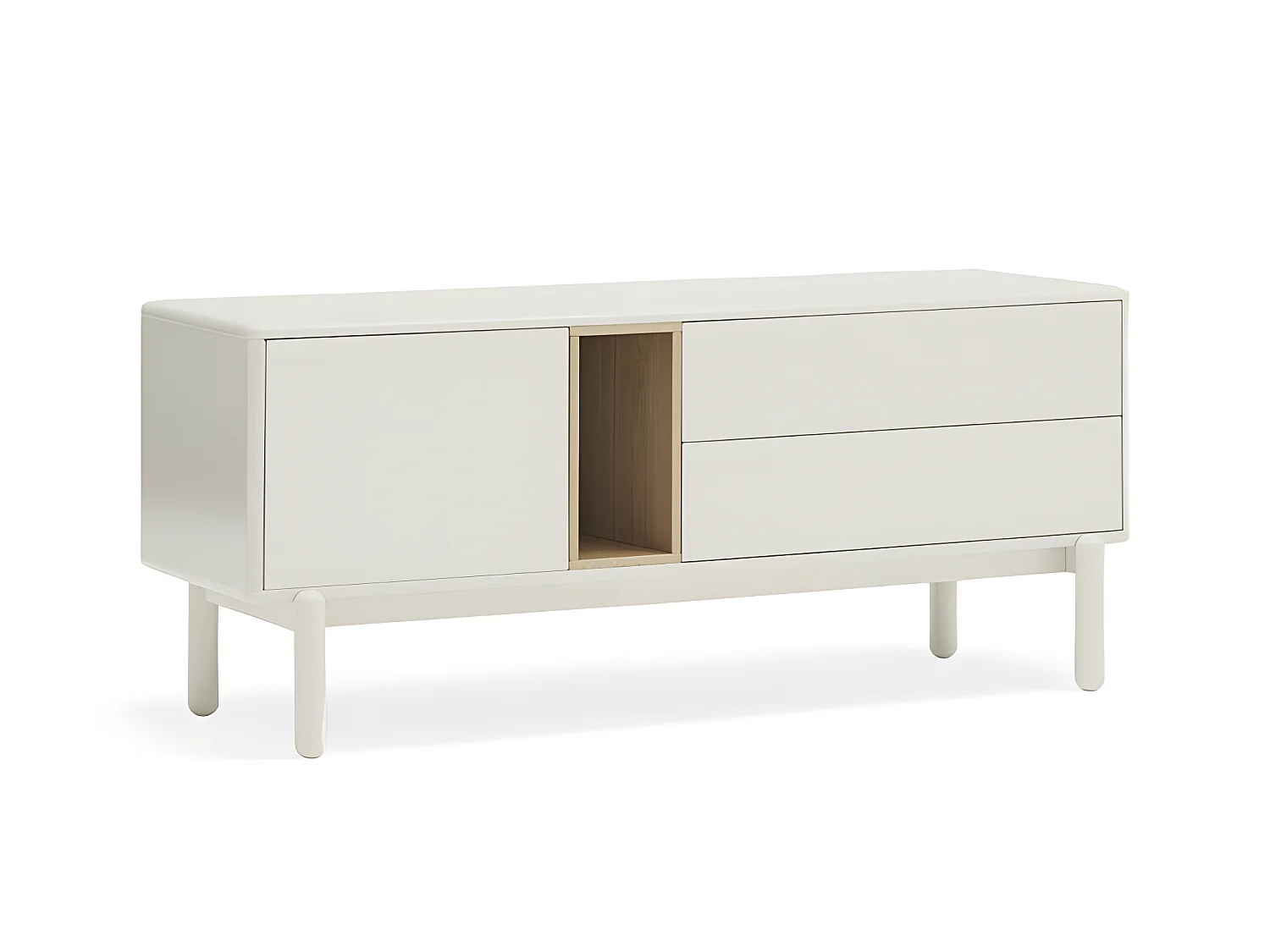 Corvo - Meuble tv 1 porte 1 niche et tiroir en bois L140cm - Gris clair