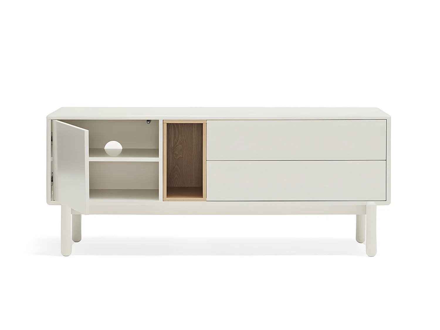 Corvo - Meuble tv 1 porte 1 niche et tiroir en bois L140cm - Gris clair