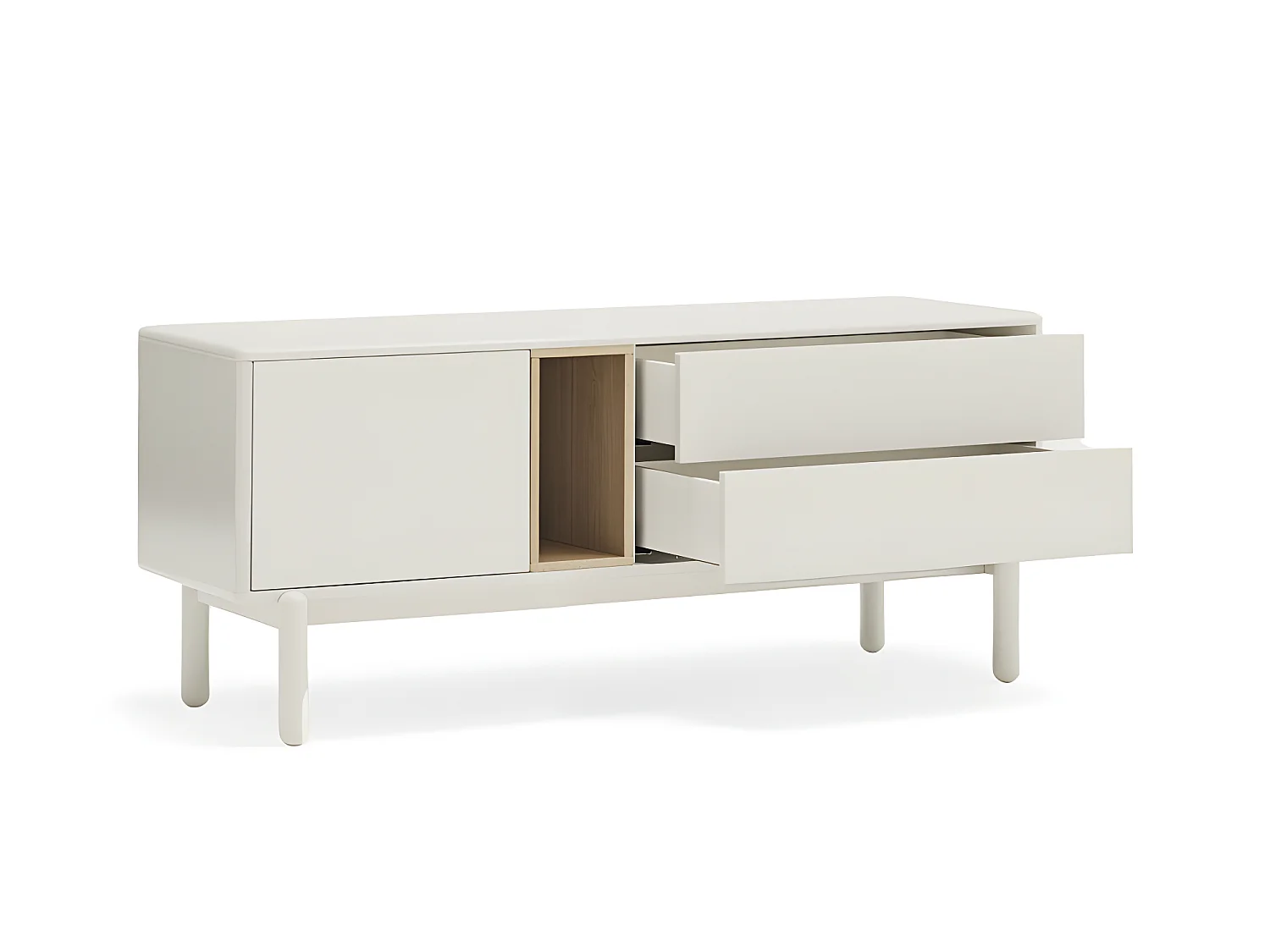 Corvo - Meuble tv 1 porte 1 niche et tiroir en bois L140cm - Gris clair