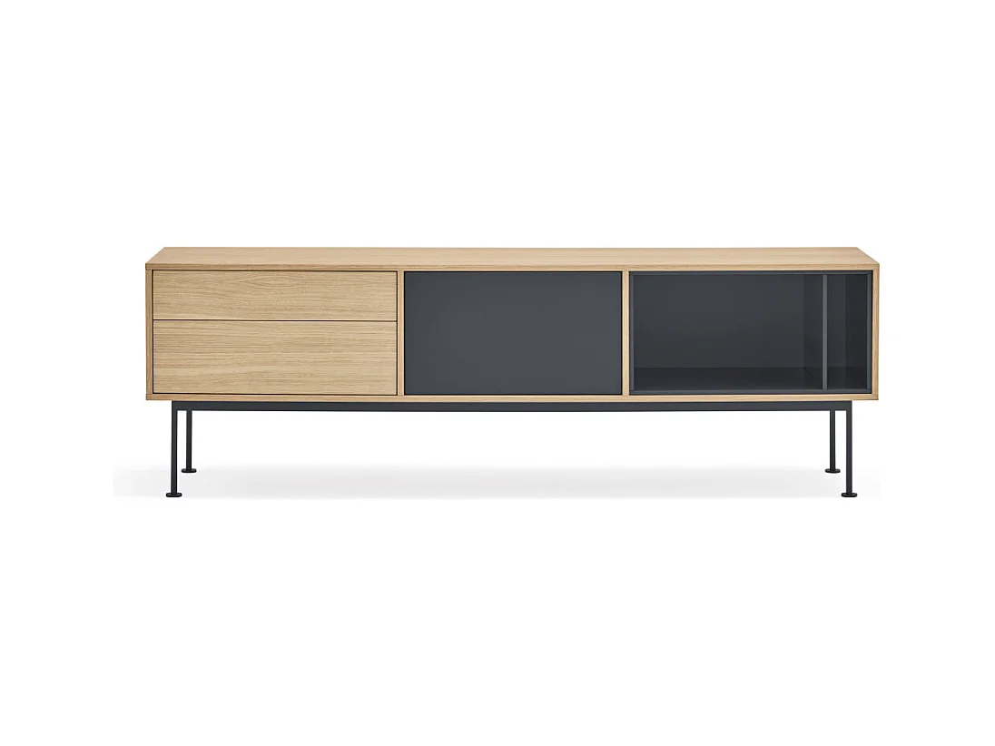 Yoko - Meuble tv 1 porte 2 tiroirs en bois L180cm : Couleur - Gris anthracite