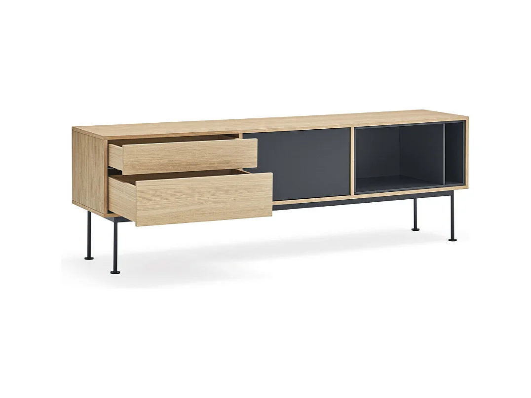 Yoko - Meuble tv 1 porte 2 tiroirs en bois L180cm : Couleur - Gris anthracite